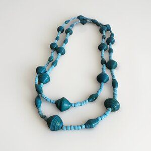 Handmade African Paper Bead Necklace – Artisan Made in Tanzania - Turquoise